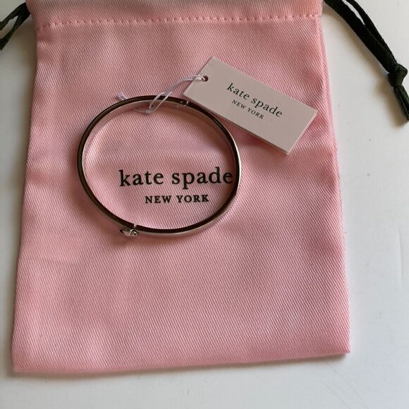 NWT Kate Spade Silver Heritage Spade Logo Metal Button Bangle Bracelet Dust Bag - Picture 6 of 10
